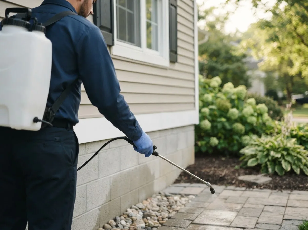 Pest control technician inspecting a home in Drakes Branch, VA